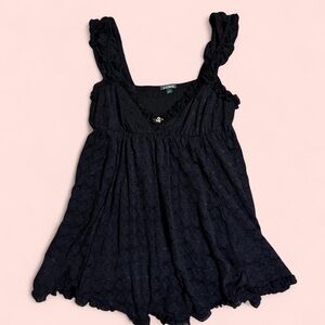 Wild Fable Black Textured Top with Floral Accent